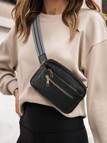 PINCNEL 迷你简约女士胸包户外运动防水轻便腰包，母亲节礼物，妈妈礼物，妈妈必备外出妈妈包，最佳母亲节礼物创意，女士西式钱包 - 黑色 - 查看 3