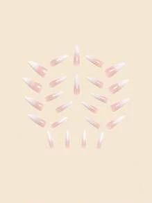 24 件超长尖头白色渐变色假指甲 + 指甲锉 + 果冻凝胶美甲套装 - 白色 - 查看 4