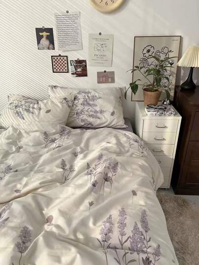 طقم مفرش نوم مطبوع بسيط 3 قطع، مكون من غطاء لحاف واحد واثنين من أغطية الوسائد