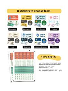 152Pcs No Iron Name Stickers For Clothes, 1pc Custom Name Cartoon Signature Stamp For Kids, Cartoon Pattern Name Stamps Personalized, DIY Customized Cartoon Self Inking Name Stamp, Stamps For Signing Name, Name Stamp For Clothing Kids Waterproof