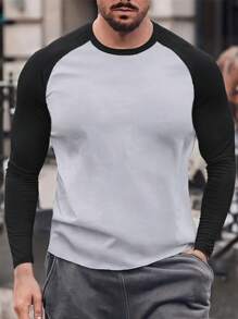 Hombres Camiseta de color combinado de manga raglán - Blanco - Ver 1
