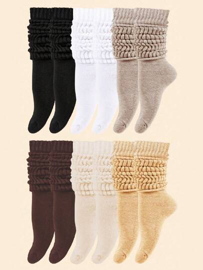 1/3/6 Pairs Women's Fall Autumn Winter Slouch Knit Socks Slouchy Socks Women Scrunch Socks Women Scrunchie Socks Women Crew Socks Delamerican (Apricot, Light Yellow, Khaki, Brown) Compression Socks Comfortable, Warm & Breathable, Fashionable Perfect Gifts For Hiking, Back To School, Halloween & Christmas Xmas, Cozy