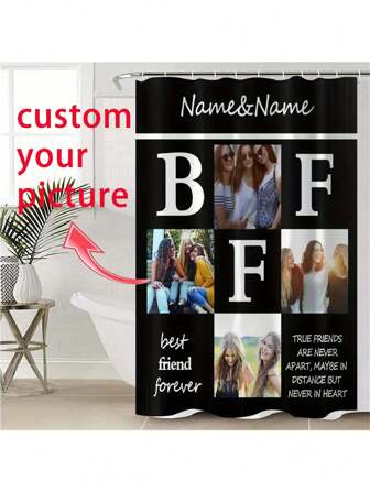 1pc Customizable Flannel Shower Curtain, Customizable Background, Customizable Wedding Shower Curtain, Personalized Image, Customizable Image, Super Thick & Soft, Suitable For All Seasons, Home & Friends Image, Gift For Friends & Family, Applicable To Living Room, Sofa, Bedroom, Car Interior (All Seasons) Home Bathroom Decor Summer Bathroom Accessories Back To School