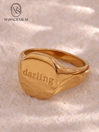 MamacitaSlay 1 st mode rostfritt stål brev detalj ring för kvinnor för daglig dekoration