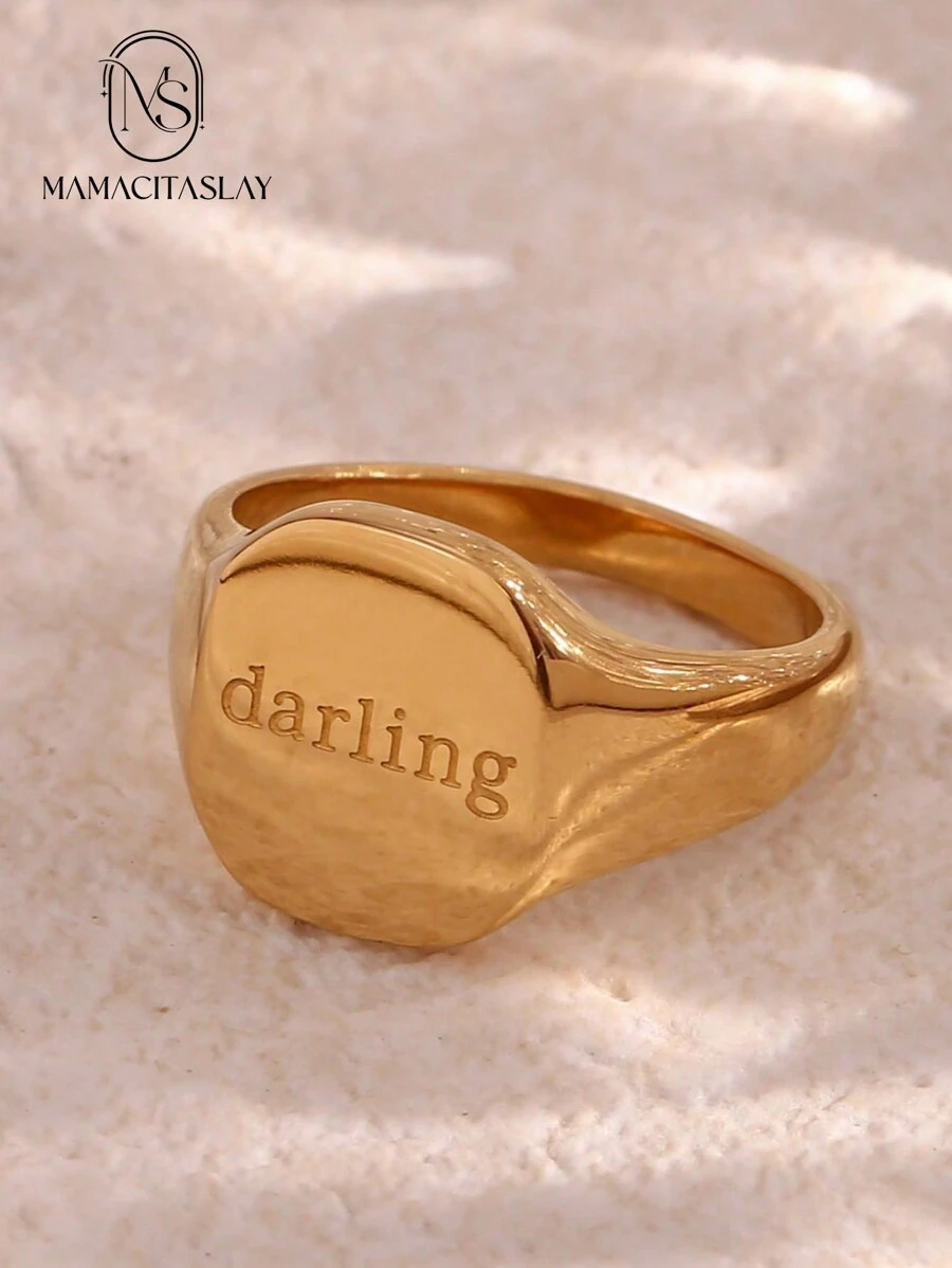 1pc Fashion Stainless Steel Letter Detail Ring For Women For Daily Decoration - Gold - View 1