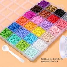 8800pcs 24 Colors 3mm Seed Beads, Smile Face & Alphabet Pattern Beads, Jewelry Making Supplies - Multicolor - View 6