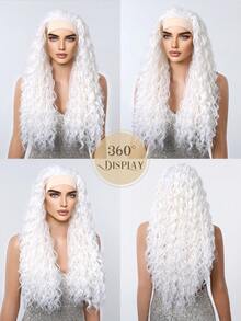 26 "Curly Hair Band Female Wig Wavy Black Wig With Headband Synthetic Woven Chemical Fiber Long Curly Hair Wig For Everyday Use And Halloween, Cosplay, Christmas, Fashion Girls. - 白色 - 查看 6