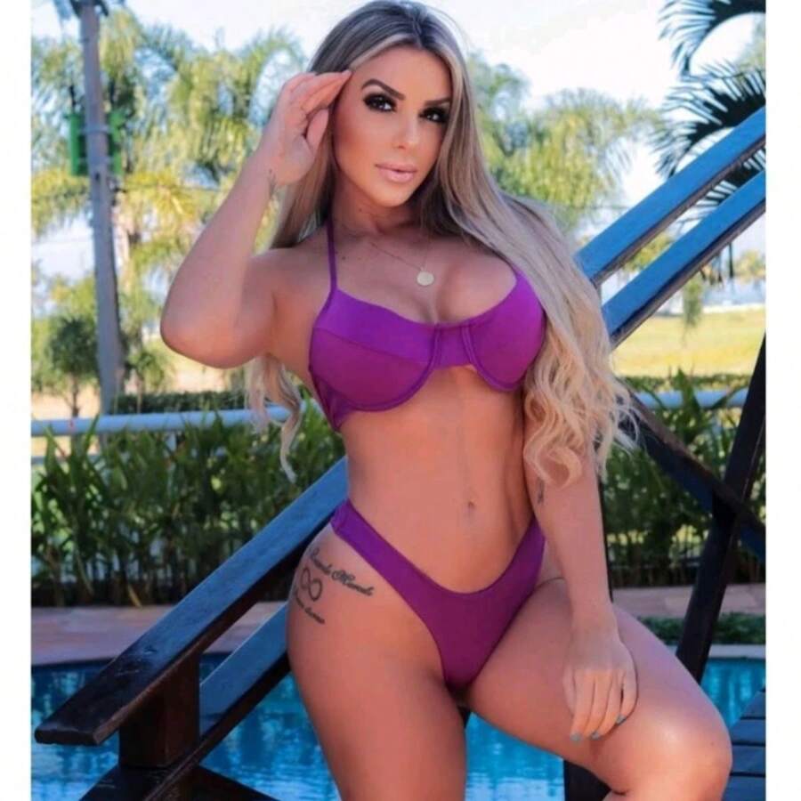 Smooth Suplex Half Cup Bikini Set With Padding And Underwire Double Lining Panties - Màu tím - Xem 1