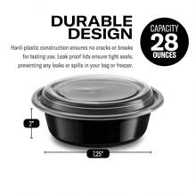 50pcs Disposable Food Containers/Reusable Meal Prep Containers, Microwave Safe Food Storage Containers, 28oz Round Disposable Plastic Bento Lunch Boxes With Lids | For Food Preparation, Enjoy Anytime Anywhere | Disposable Lunch Boxes, Plastic Containers - Stackable, Freezer & Dishwasher Safe, Round Black Plastic Bowls, Suitable For Packing Fruits/Veggies/Food - Perfect For Outdoor Picnic/Camping/Team Building/Party , For Halloween Or Christmas Party