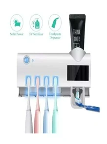 Soporte Dispensador de cepillos dentales Pasta de dientes estante organizador de cepillos Baño con luz ultravioleta - Blanco - Ver 5
