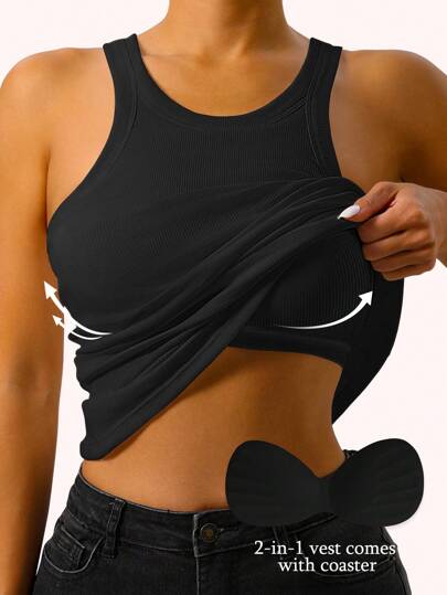 1 chiếc áo hai dây gân sọc mùa xuân/hè có đệm ngực, áo tank top thường ngày