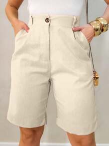 Linen Shorts /With Central Button /Side Pockets /Cod 190. - 杏色 - 查看 1