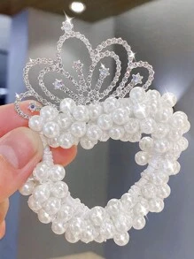 1 dây buộc tóc cho bé gái, dây buộc tóc đính hạt ngọc trai kèm vương miện, dây buộc tóc, dây thun Hari, dây buộc tóc đuôi ngựa, phụ kiện tóc cho công chúa, vương miện pha lê sáng bóng - trắng - Xem 4