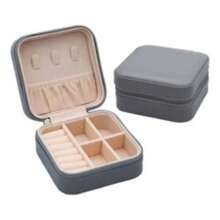 Portable Travel Zippered Jewelry Box/Organizer - Grey - View 2