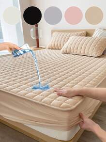 1件装防水床笠，床上用品，床单，柔软透气床垫罩，亲肤床罩，纯色床垫保护罩，床垫保护床罩，弧形网格设计床单，防尘防滑，四季通用，适用于单人/双人/标准双人/特大/大号床，可机洗 - 卡其色 - 查看 9