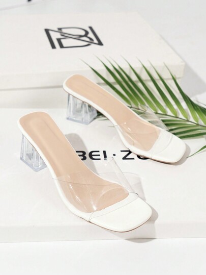 Sandalias de tacón alto con punta cuadrada y diseño deslizable para mujer, Sandalias de tacón alto con cristales de moda para mujer, Sandalias de tacón alto versátiles y antideslizantes para uso al aire libre para mujer, Sandalias de tacón alto elegantes para vestir para mujer, Sandalias de tacón alto de estilo sencillo para mujer