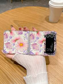 Samsung Foldable Smartphone Floral Print Shockproof Protective Case - Purple Pink - Multicolor - View 4