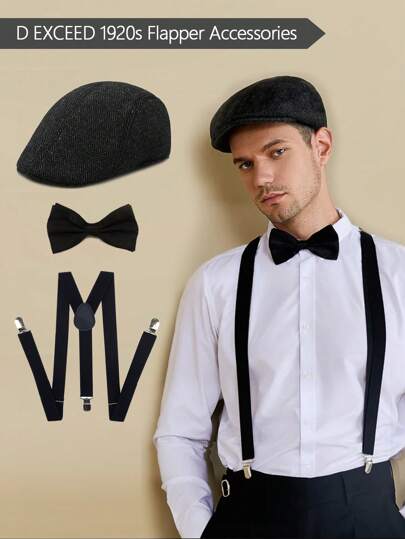 D 超过 2/3/4/5/6/9 件 1920 年代男士配饰 黑帮盖茨比贝雷帽 服装 咆哮的 1920 年代男士服装配饰，情人节服装