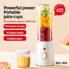 1pc450ml Wireless Portable Electric Juicer,Shakesphere, USB Charging Mini Juicer, Dual Cup Portable USB Charging Juice Cup, Household Fruit Mixer, Kitchen, Home, Travel