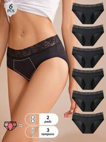 6pcs Absorbent Plain Color Panties, Women Low Waist Comfortable Elastic Intimate Underwear For Menstrual Leakage