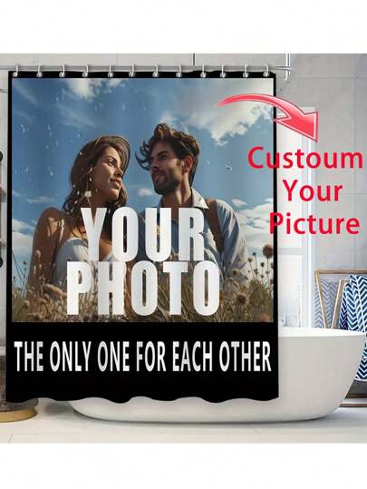 1pc Customized Flannel Bathroom Curtain, Personalized Image, Super Thick And Soft, Suitable For Living Room, Sofa, Bedroom, Car Interior, Gift For Friends And Family (All Seasons) Home Bathroom Decor Fall Decor Bathroom Accessories Back To School