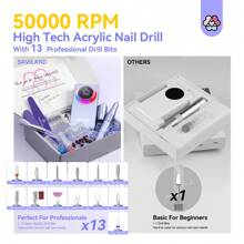 SAVILAND SAVILAND Taladro de uñas de 50000RPM para acrílico: juego de taladro eléctrico profesional de alta tecnología 2024 de extracción rápida, batería recargable de 6000mAh, máquina de taladro profesional, brocas, limas y herramientas de manicura y pedicura para salón