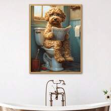 1pc/Set Golden Haired Boston Bathroom Canvas Wall Art - Humorous Frameless Print Suitable For Bathroom Decoration, Modern Minimalist Pet Themed Artwork, Ideal Gift For Dog Lovers, Unique Interior Design Decoration, Adding Highlights To Living Spaces,No Frame Include - Multicolor - View 5