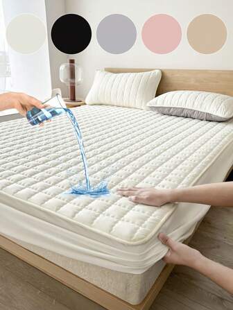 1 pieza Sábana ajustable resistente al agua, ropa de cama, sábana, cubierta de colchón suave y transpirable, funda de cama amigable con la piel, protector de colchón de unicolor, protector de colchón edredón, sábana con diseño de cuadrícula curva, a prueba de polvo y antideslizante, para todas las estaciones, para camas individuales/individuales/dobles/king/queen, lavable a máquina