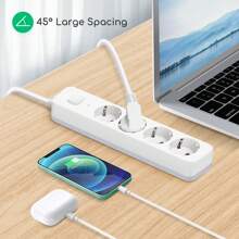 Aigostar Regleta Enchufes, Alargador Enchufe de 4 Enchufes con Interruptor, Cable de 3 Metros, Blanco - Enchufe EU Tipo F(220-240V) - Ver 3