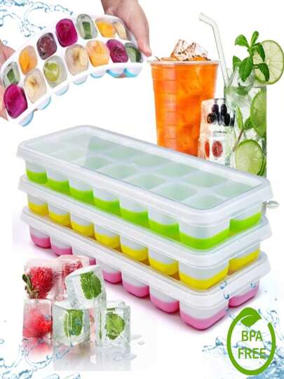 KIT Forma de gelo forminha para fazer gelo de silicone com tampa 14 gelos
