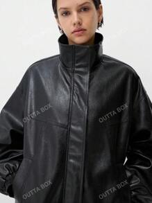 OUTTA BOX Women's Vintage Oversized Washed PU Casual Jacket, Spring/Summer Dad Style