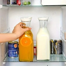 1 件带盖塑料果汁玻璃瓶、含羞草酒吧玻璃瓶、带盖饮料罐、水瓶、牛奶容器、冰箱透明饮料容器、食品储藏室、方形水罐、酒吧用品、餐厅用品 - 無色 - 查看 3