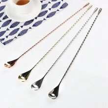 Stainless Steel Mixing Spoon Spiral Pattern Bar Teadrop Spoon Bartender Tools Stir Spoon 30/40cm Bar Tool, For Outdoor, Camping - Multicolor - View 6
