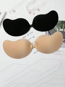 杏色无肩带粘合硅胶胸罩隐形聚拢文胸花瓣胸罩适合露背连衣裙和低胸领口 - 杏色 - 查看 3
