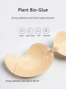 杏色无肩带粘合硅胶胸罩隐形聚拢文胸花瓣胸罩适合露背连衣裙和低胸领口 - 杏色 - 查看 4