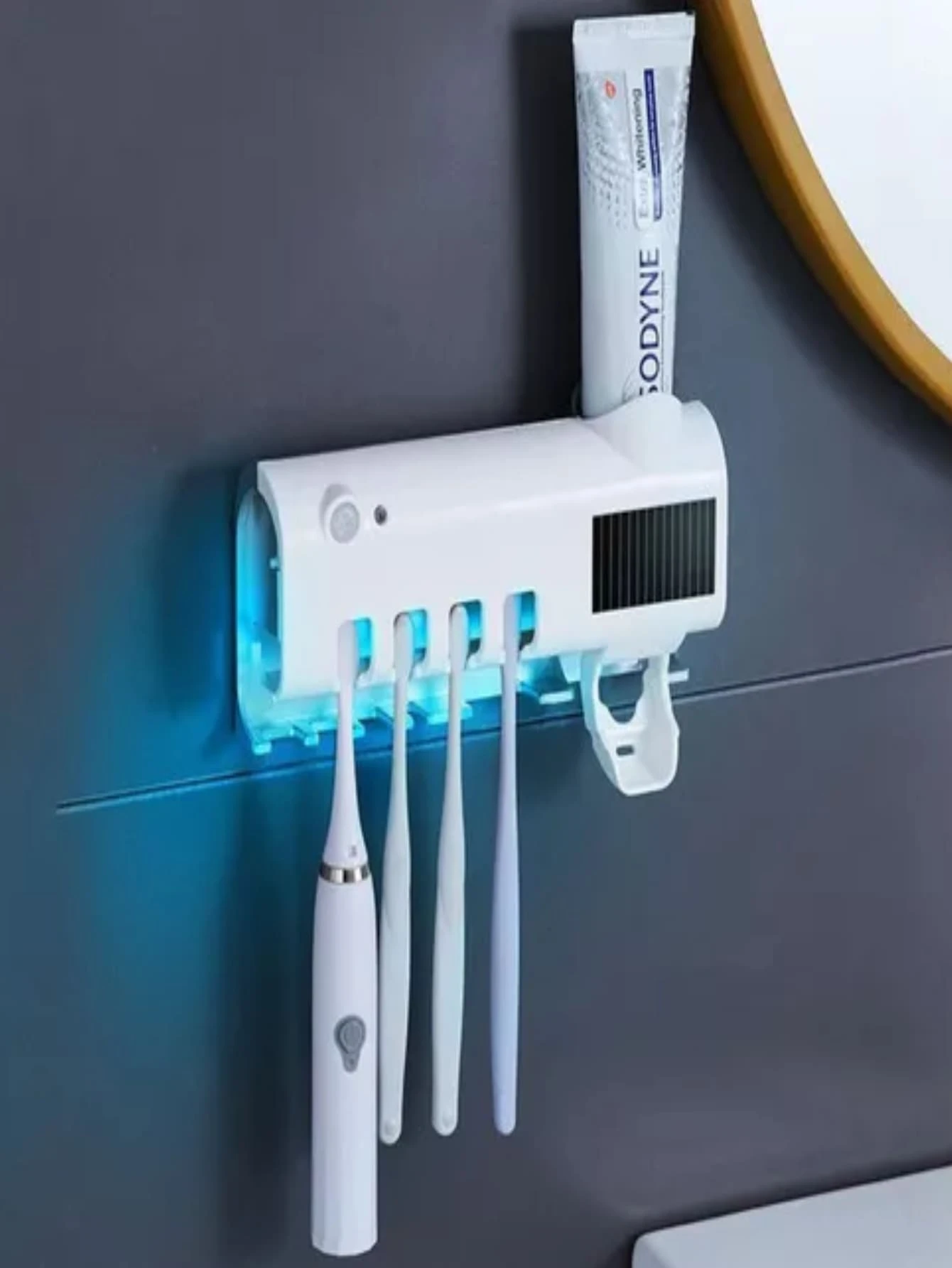 Soporte Dispensador de cepillos dentales Pasta de dientes estante organizador de cepillos Baño con luz ultravioleta - Blanco - Ver 1