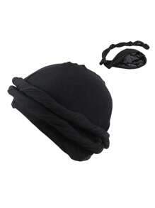 1 件男女通用纯色莫代尔抽绳扭纹头巾便帽，百搭宽松帽