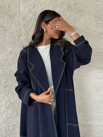 1 件女式新款牛仔前开襟长袍，迪拜土耳其休闲连衣裙，适合日常、派对、优雅涤纶配饰女士