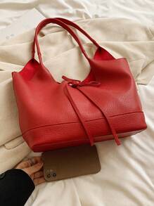 2 件时尚休闲风格纯色带内袋大容量顶部手柄手提包、内袋、化妆包、斜挎包，适合大学/学院教室/通勤/工作/办公室/节日/度假/假日/派对/旅行，适合女性、新手和白领、女孩、大学生、年轻女孩 - 酒紅色 - 查看 10