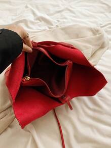 2 件时尚休闲风格纯色带内袋大容量顶部手柄手提包、内袋、化妆包、斜挎包，适合大学/学院教室/通勤/工作/办公室/节日/度假/假日/派对/旅行，适合女性、新手和白领、女孩、大学生、年轻女孩 - 酒紅色 - 查看 8