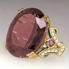 奢华椭圆形切割红宝石和方晶锆石永恒承诺/结婚戒指礼物 - 粉色 - 查看 8