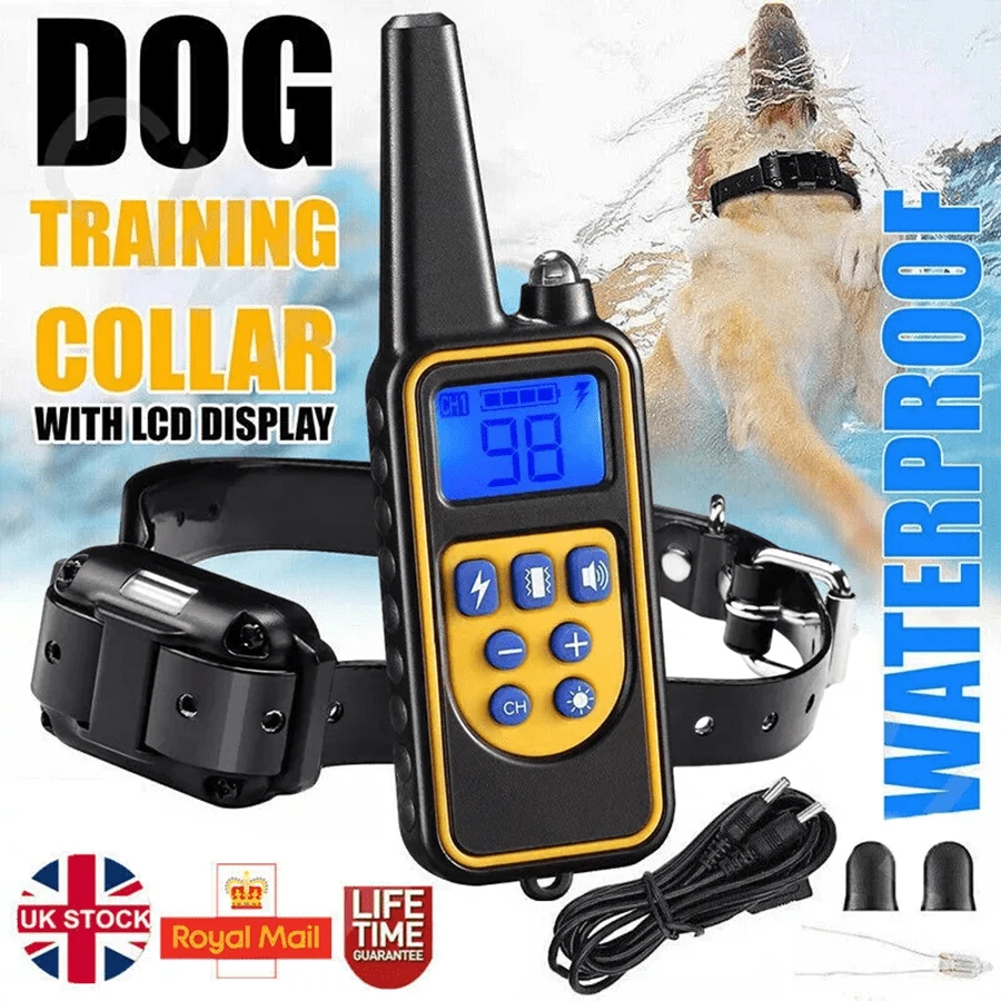 800M Remote Electric Shock Collar Pet Dog Training Anti Bark Rechargeable LCD UK - Black - View 1