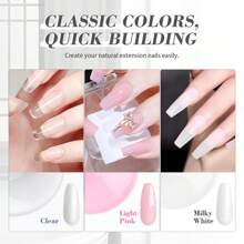 SAVILAND Builder Nail Gel Kit, 3Pcs 108g Large Capacity Clear & Light Pink & Milky White Hard Gel For Nails Set With Gel Nail Brush, Soak Off UV Nail Gel For Nail Extension And Repair For Salon - 彩色 - 查看 6