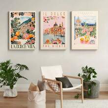 3pcs Modern Italian Travel Poster Unframed Canvas Wall Art Decor For Living Room, Each Size 12" X 16" Gifts Birthday Graduation Coastal Decor Coastal Decor Beach Decor - Multicolor - View 4