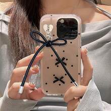 2pcs PU Leather Rope Bow Keychain Lanyard, Phone Strap, Suitable For Decoration On Backpack, Camera, And Other Items - Black+Pink - View 6