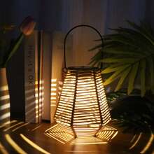 1pc Handwoven Rattan Lantern, Vintage Classic Outdoor Rattan Crafted Lantern With Solar Powered Warm White Light, Suitable For Garden, Patio, Lawn, Villa, Camping, Decorative Table/Hanging Lamp