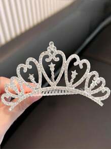 1 Piece Of Children's Crown Comb Hair Accessories Little Girl Broken Hair Comb Princess Birthday Crown Show Cute Baby Hairpin Temperament Matching Korean Girls Rhinestone Hair Accessories - Silver - View 16