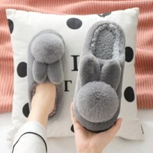 New Women Fuzzy Slippers, Warm Plush Indoor/Outdoor Slippers, Autumn/Winter Cute Cartoon Rabbit Thick Bottom Soft House Slipper, Brown