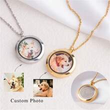 Custom Photo Glass Locket Necklace, Personalized Pet Photo Locket Necklace, Glass Locket Pendant Necklace With Memorial Picture Inside, Custom Image Photo Album Necklace - Silver - View 1