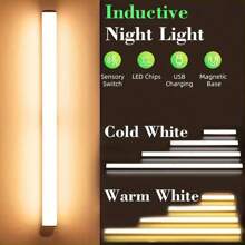 1 pezzo Luce a sensore di movimento a LED per mobile, luce notturna magnetica senza fili ricaricabile via USB per cucina, luce notturna ultramagnetica ricaricabile con luce calda e bianca, adatta per mobile, corridoio, scale, cucina, comodino, con batteria da 200mAh e 350mAh, 3,7V